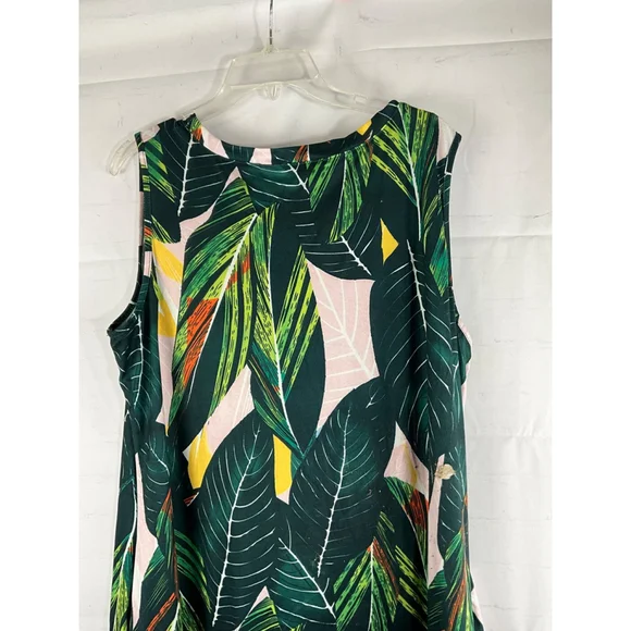 Hount Tropical Leaf Print Sleeveless Maxi Dress Side Slits Size 2XL New - Picture 6 of 6
